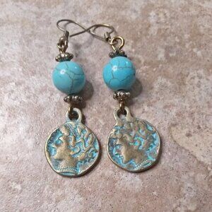 2/$25! Verdigris Patina Hand Painted Bronze Coin Earrings - Boho City Chic